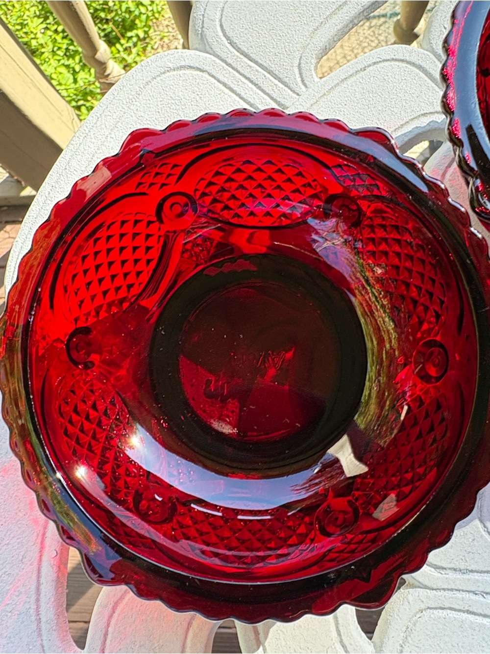 Avon Deep Ruby Red Cape Cod Pressed Glass Dessert Bowl